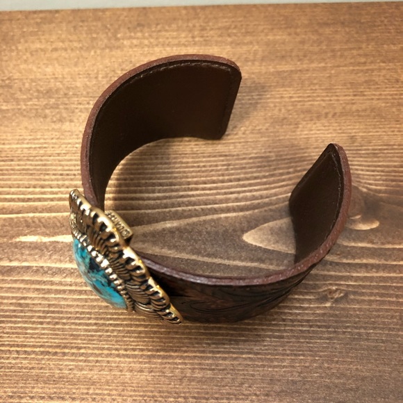 Barse Tooled Leather Cuff Bronze Turquoise - Picture 4 of 9